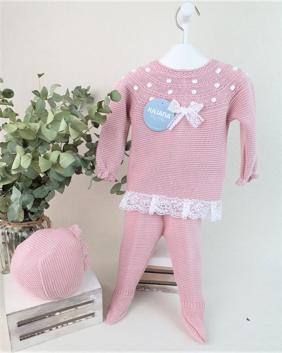 Conjunto de polaina lin con canesú y bodoques