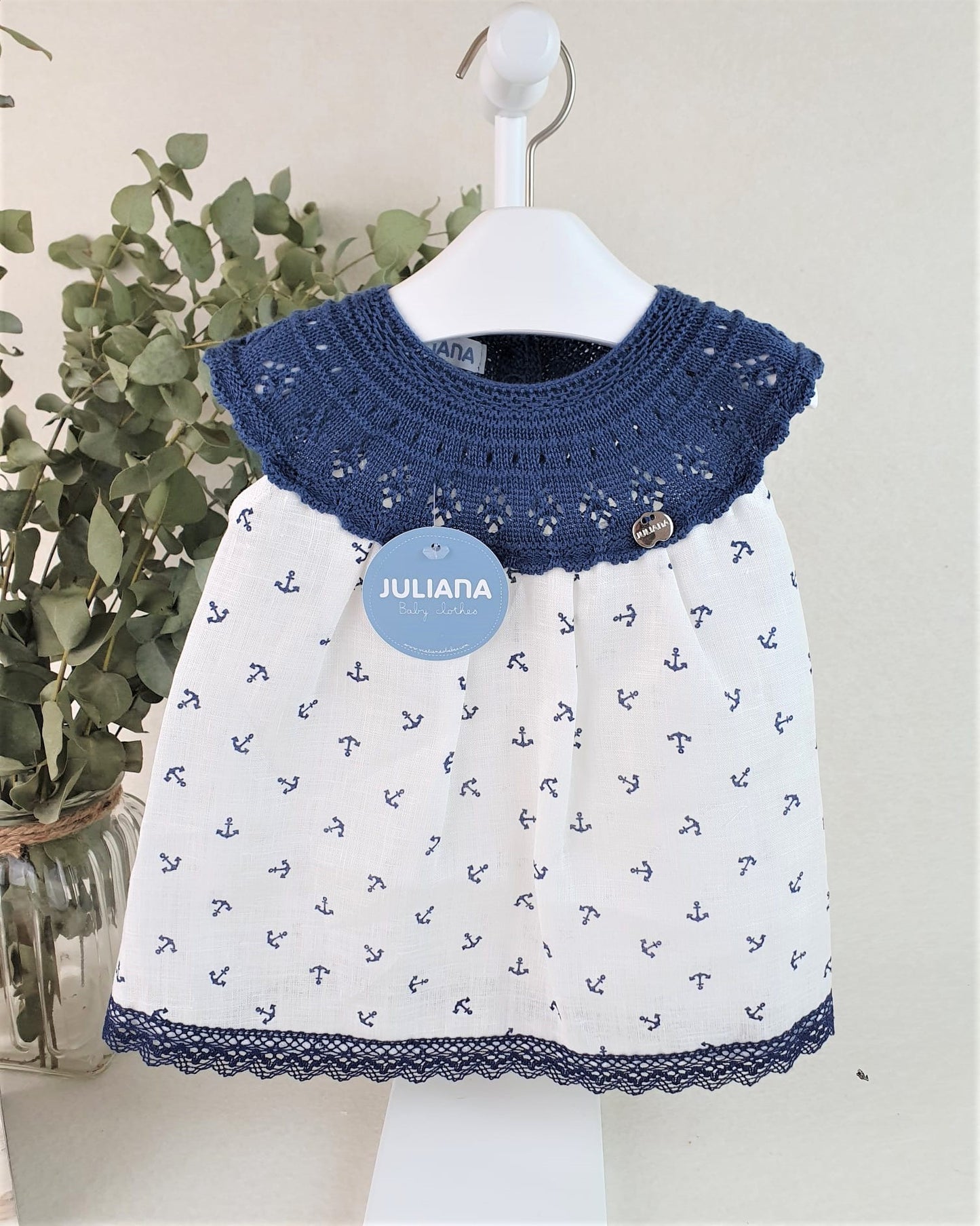 Vestido cuerpo de punto redondo con tela de anclas