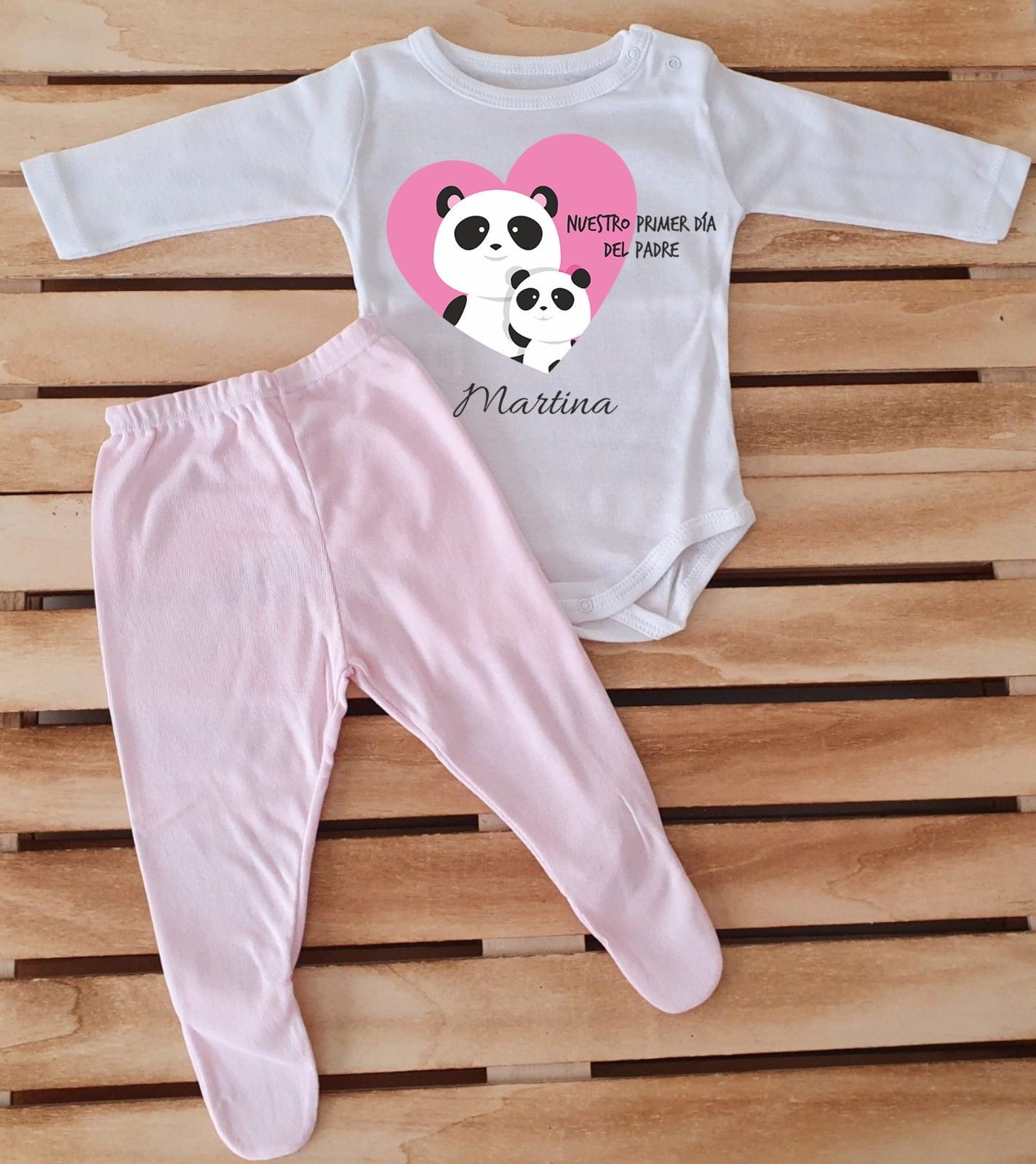 Conjunto con polaina -Nuestro primer día del padre osos panda