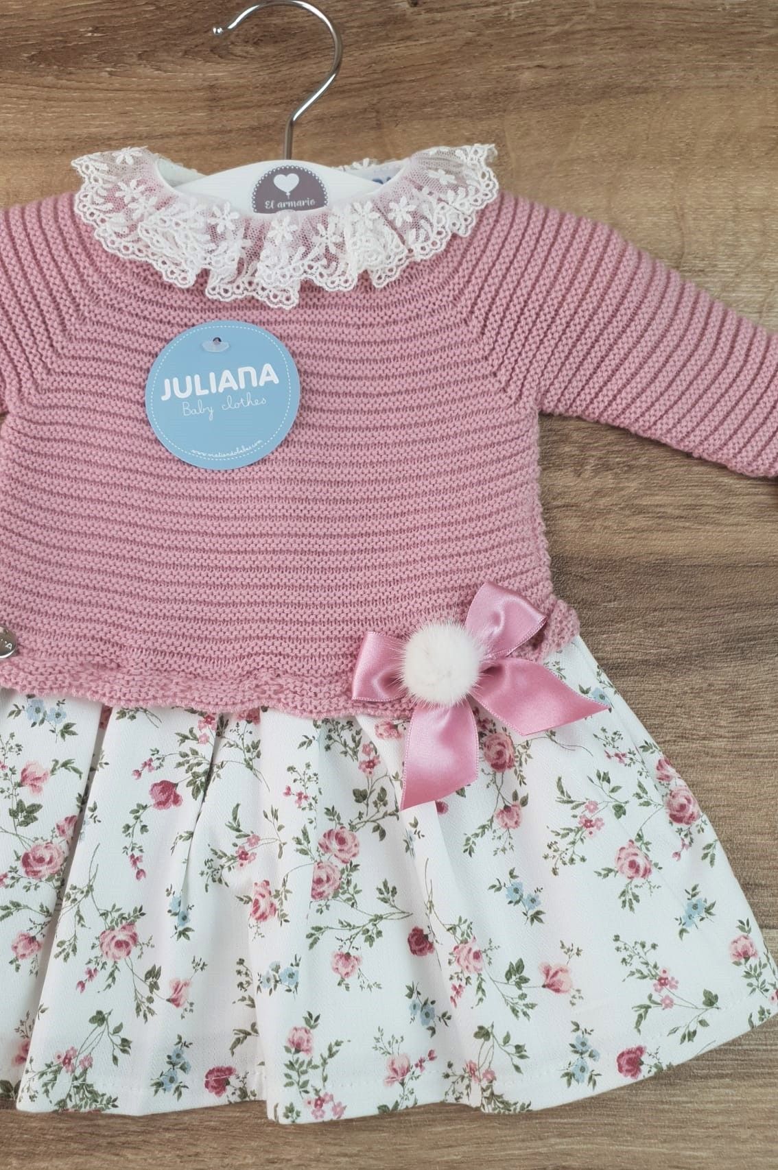 Vestido punto y tela talle bajo florecitas