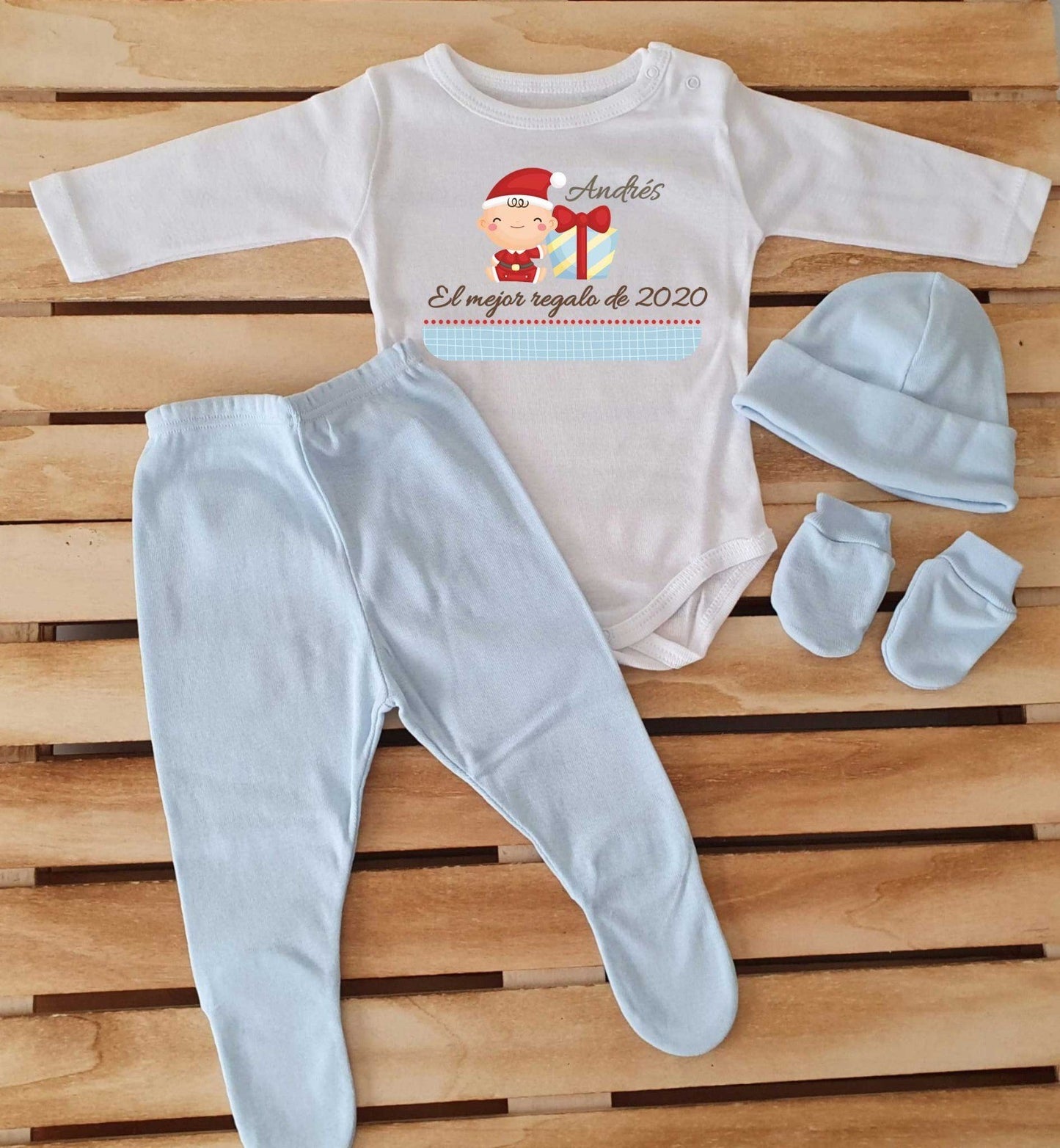 Conjunto con polaina personalizado con gorrito y manoplas - Bebé el mejor regalo