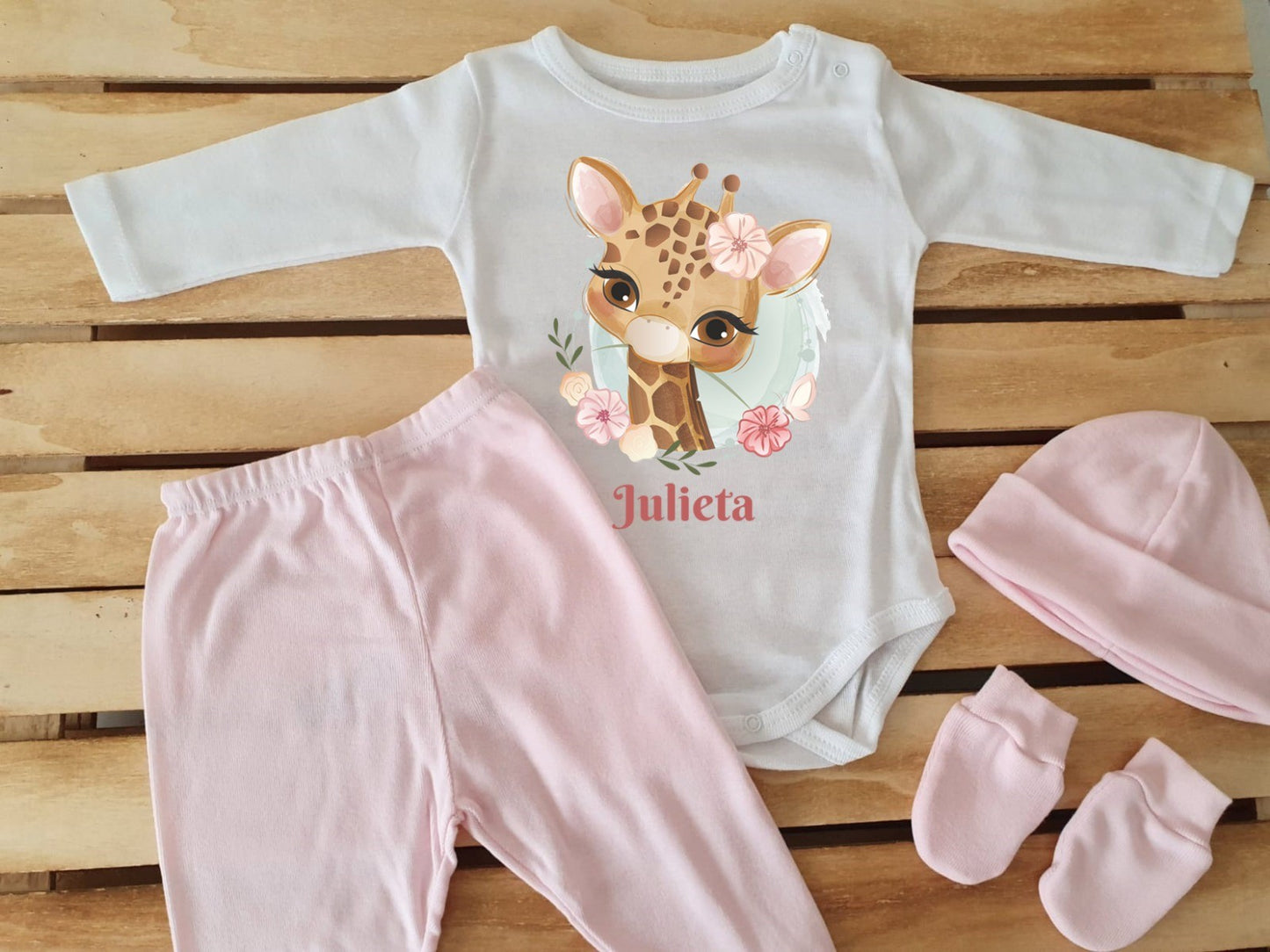 Conjunto completo de polaina- Jirafa con flores