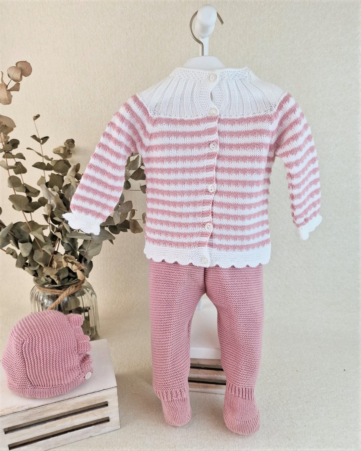 Conjunto con polaina y capota todo rayado canalé