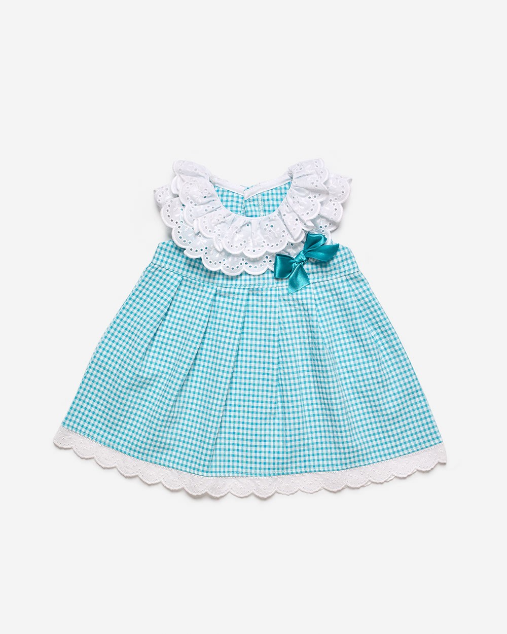 Vestido enterizo con tela de vichy y puntillas