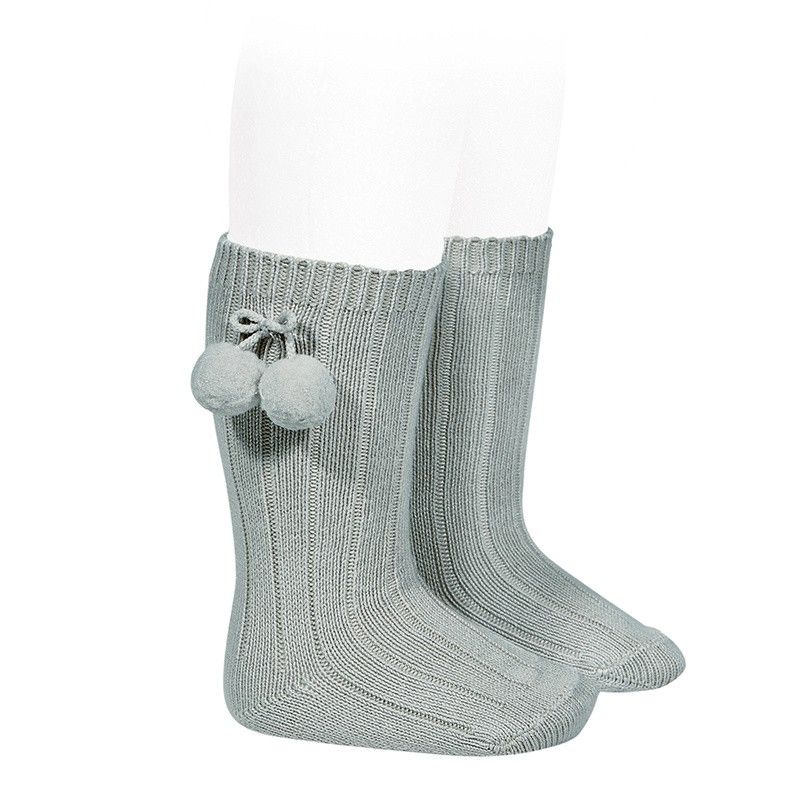 Calcetines altos canalé algodón cálido y borlas