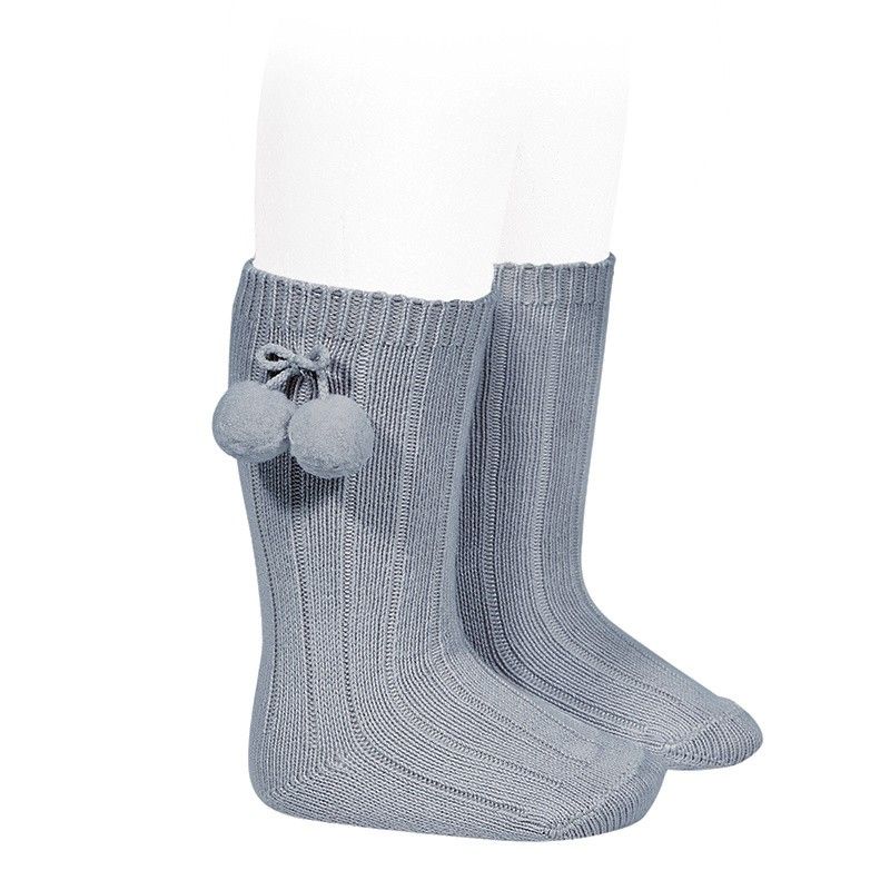 Calcetines altos canalé algodón cálido y borlas