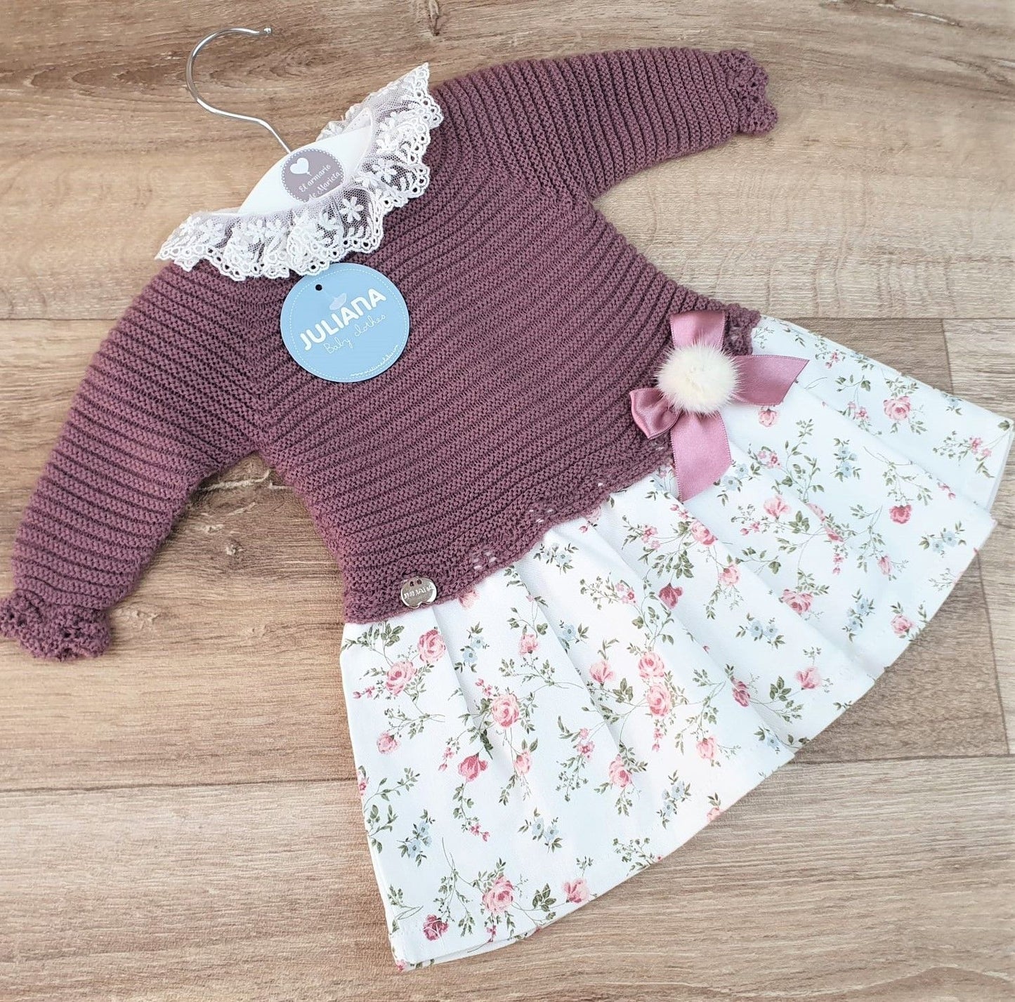 Vestido punto y tela talle bajo florecitas