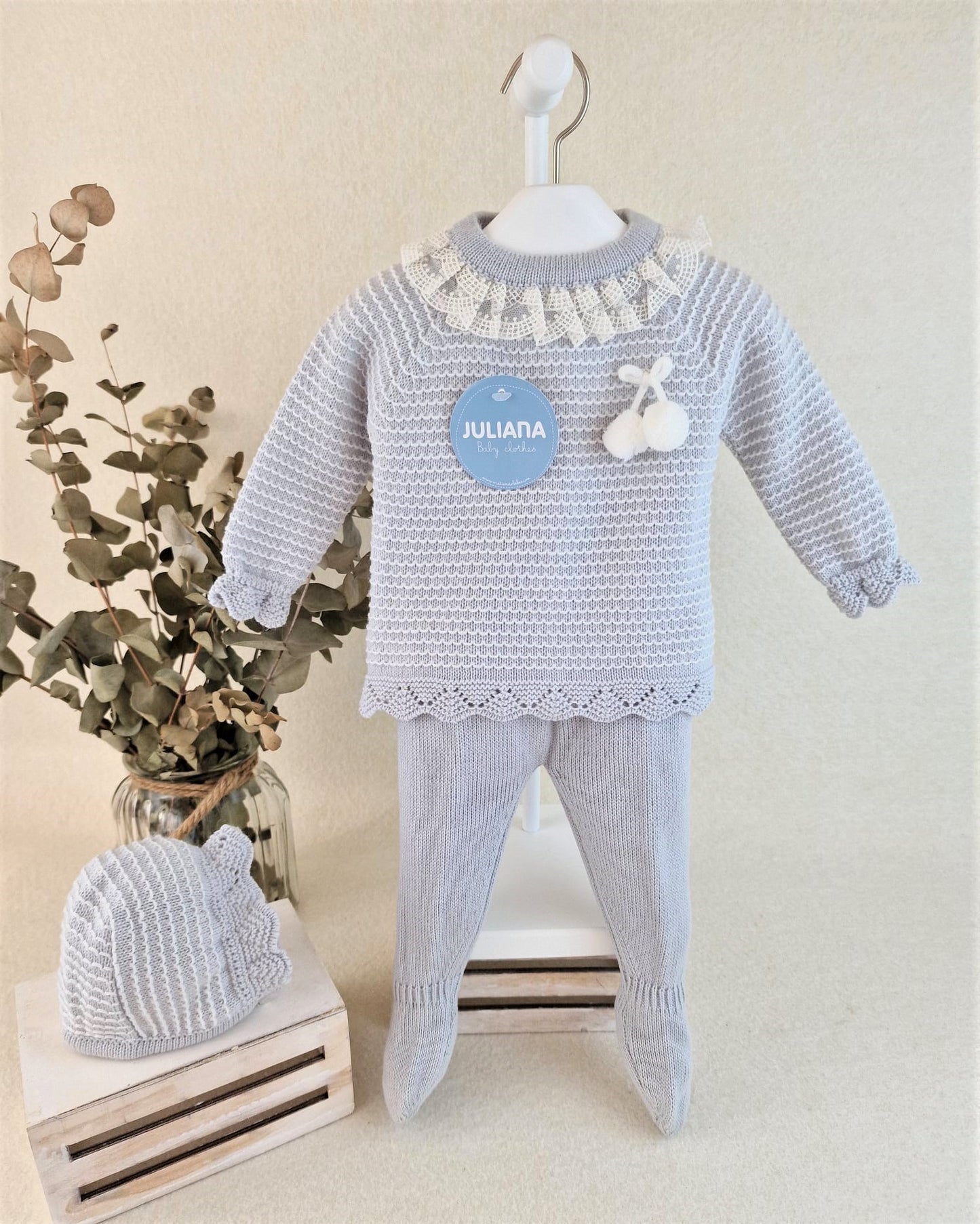 Conjunto con polaina y capota con vastas de color