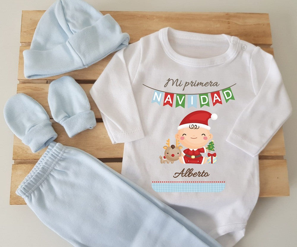 Conjunto con polaina, gorrito y manoplas - Bebé mi primera navidad