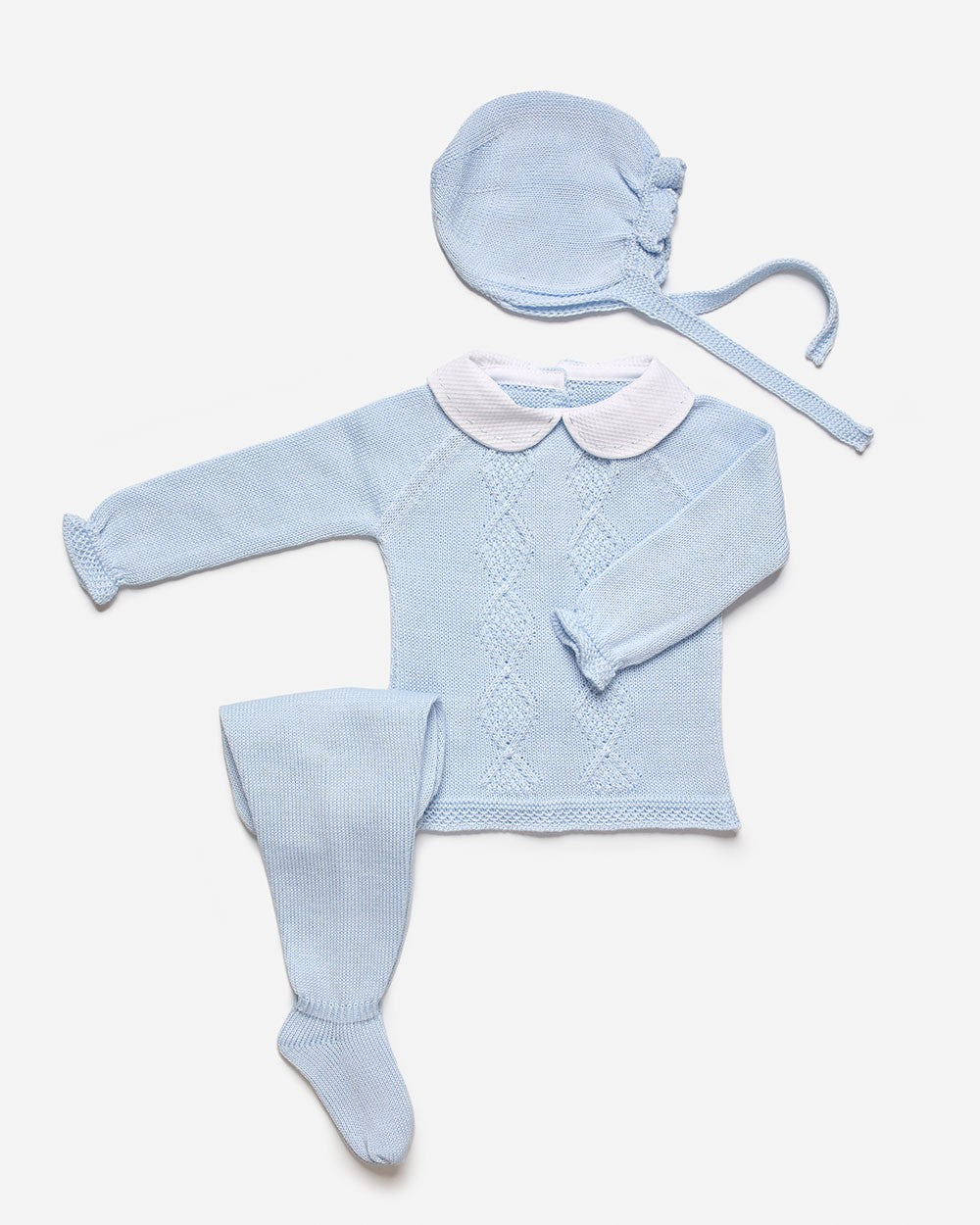Conjunto de hilo de tres piezas aranes y cuello bebé