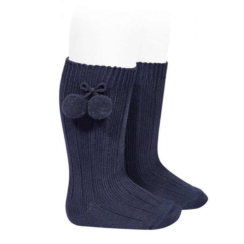 Calcetines altos canalé algodón cálido y borlas