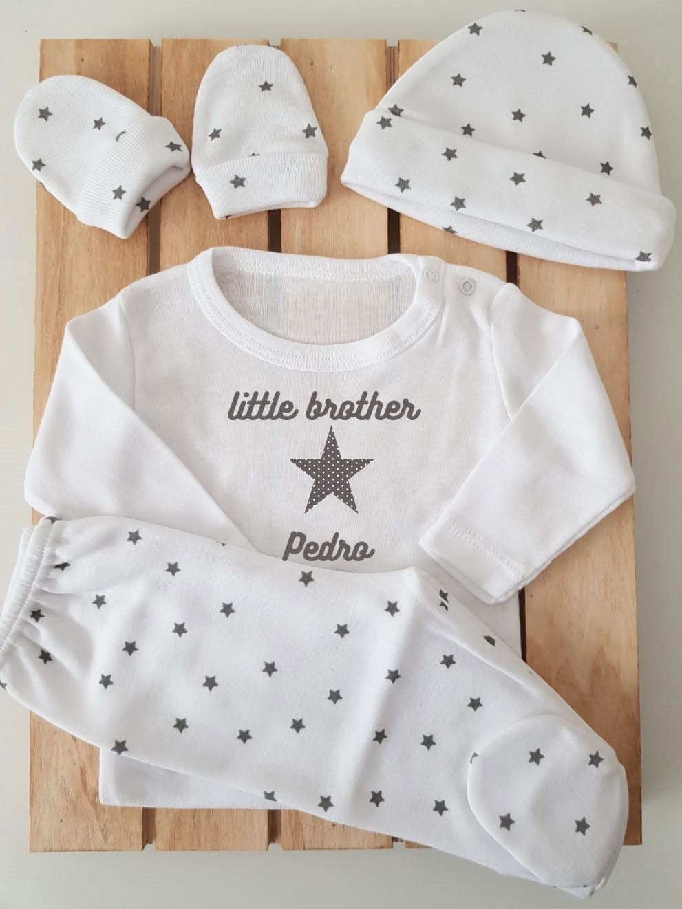 Conjunto con polaina personalizado con gorrito y manoplas - Little brother / s