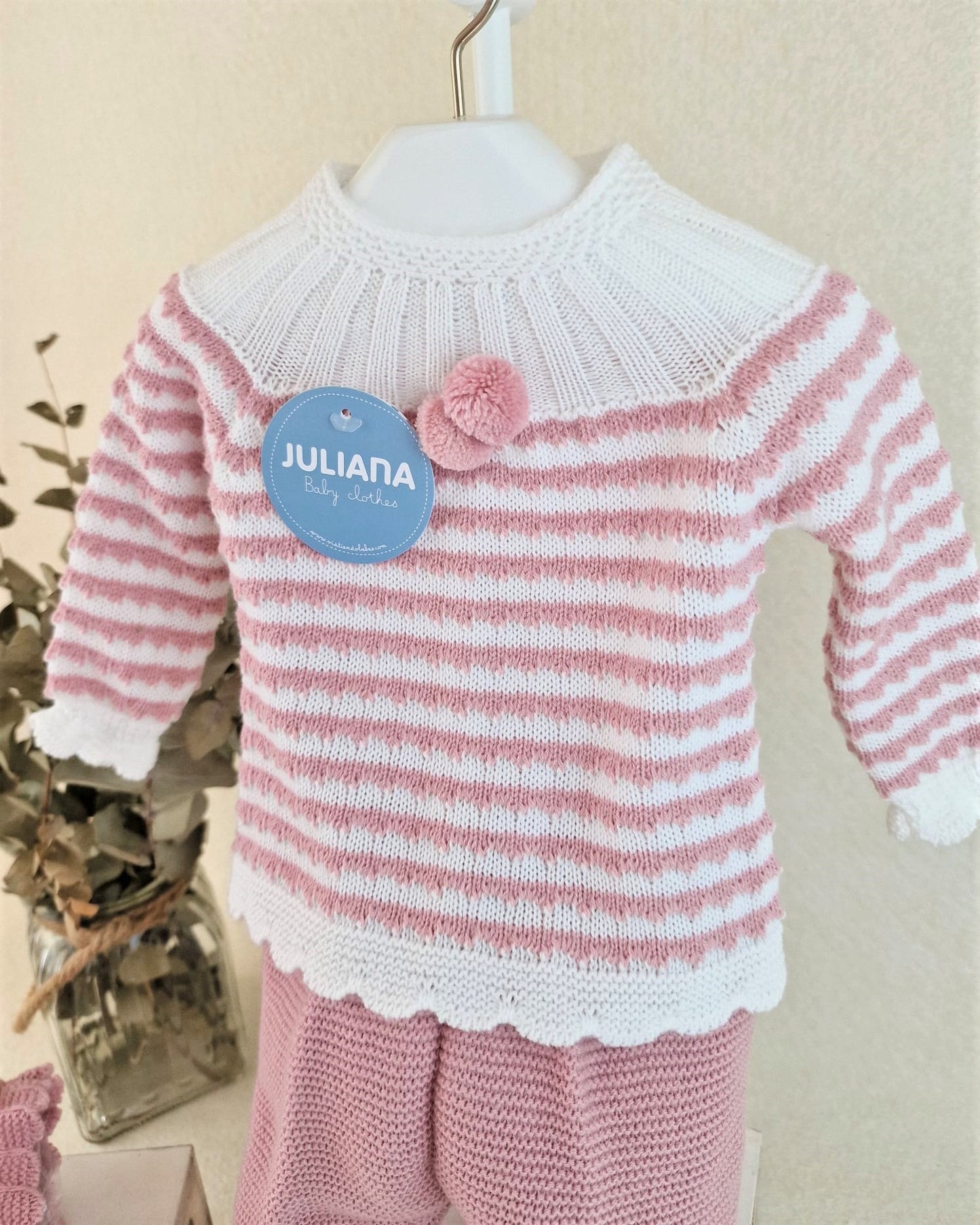 Conjunto con polaina y capota todo rayado canalé