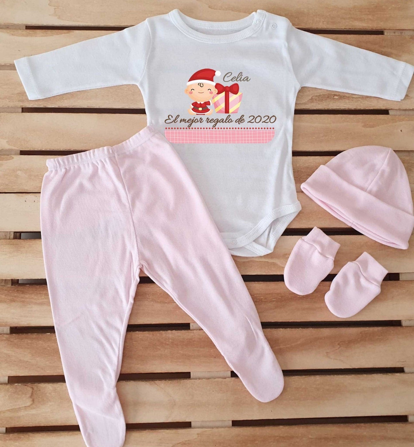 Conjunto con polaina personalizado con gorrito y manoplas - Bebé el mejor regalo