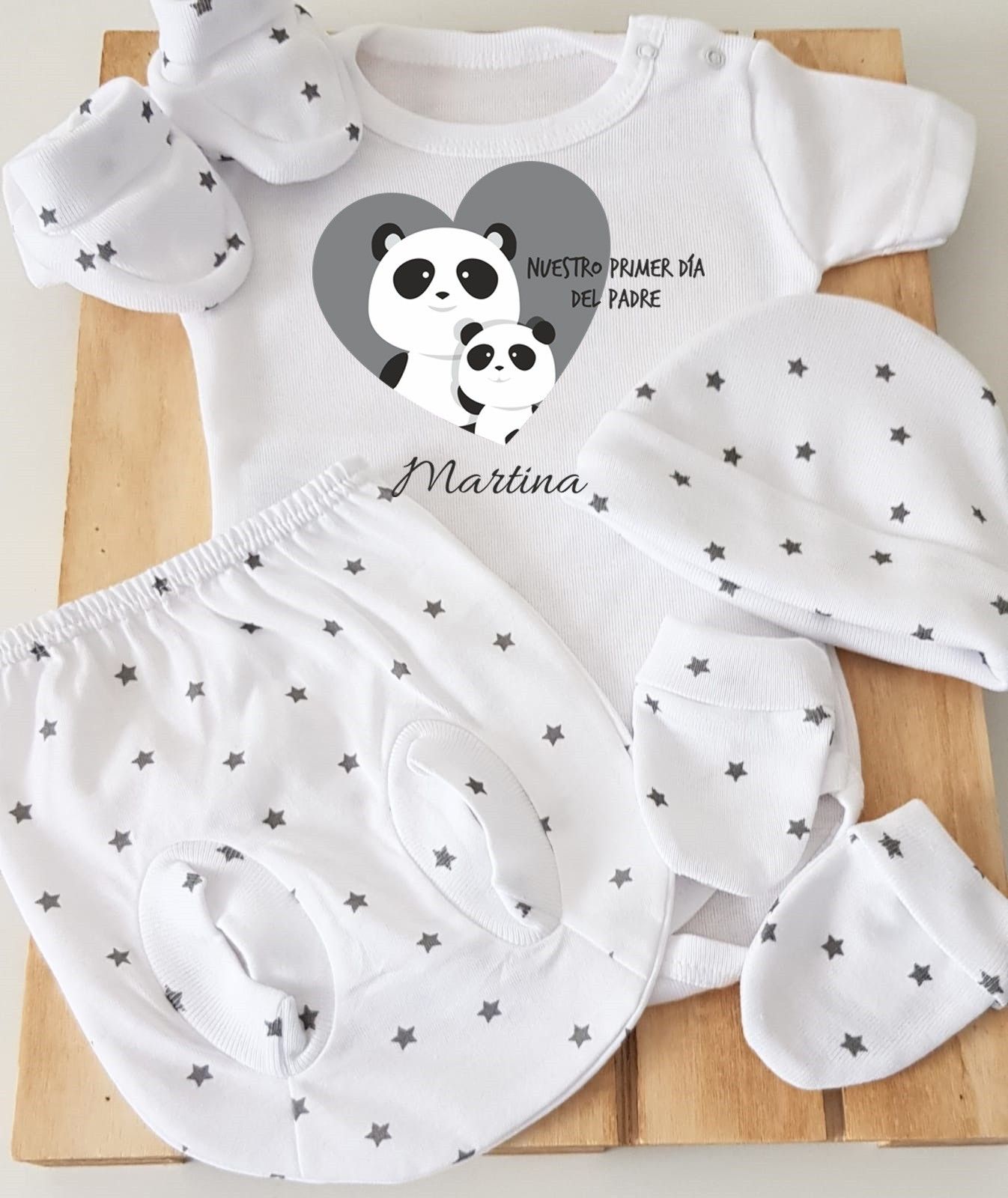 Conjunto completo ranita estrellas - Nuestro primer día del padre osos panda