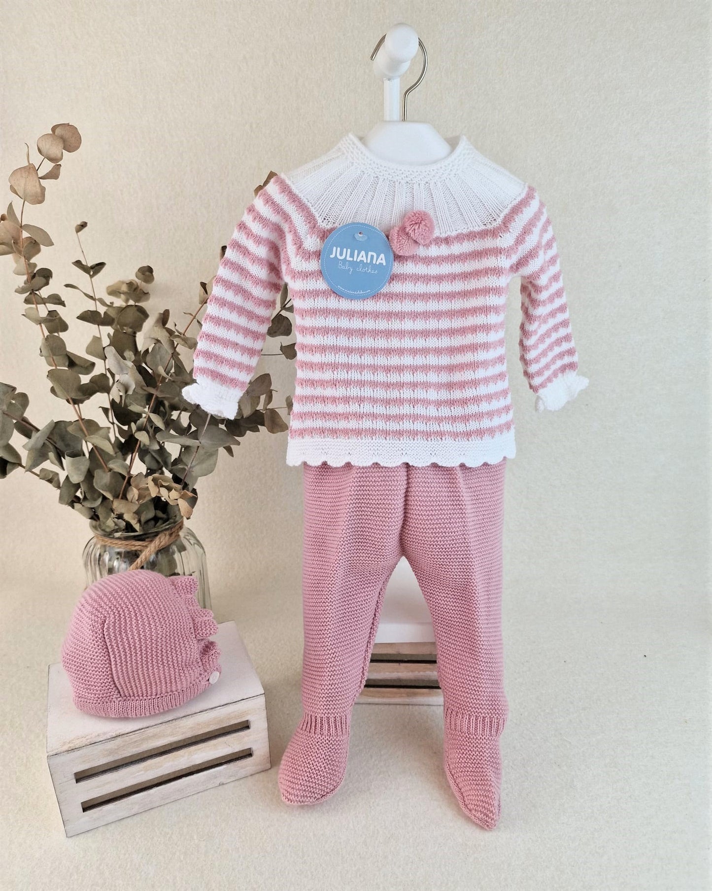 Conjunto con polaina y capota todo rayado canalé