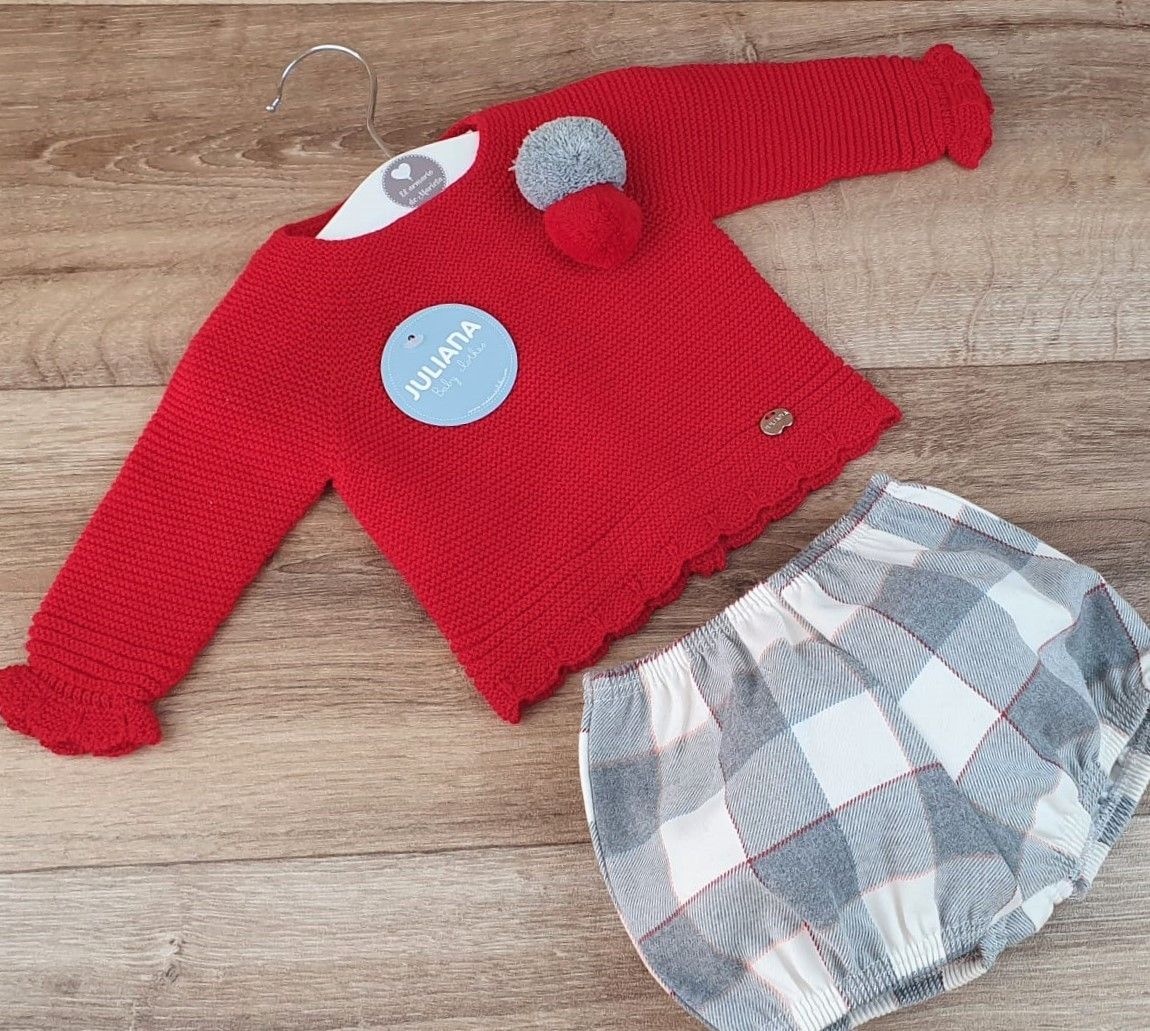 Conjunto jersey pompones y pantalón cuadros