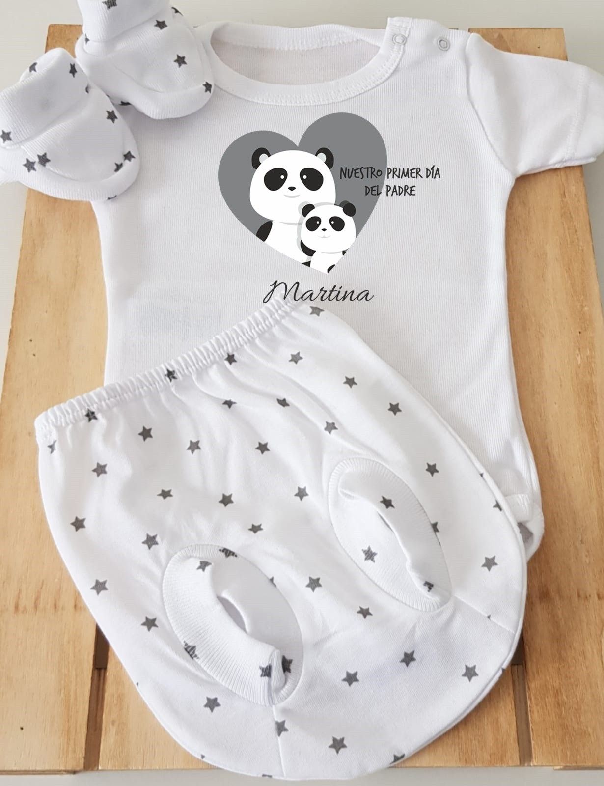 Body, ranita y patucos estrellas - Nuestro primer día del padre osos panda