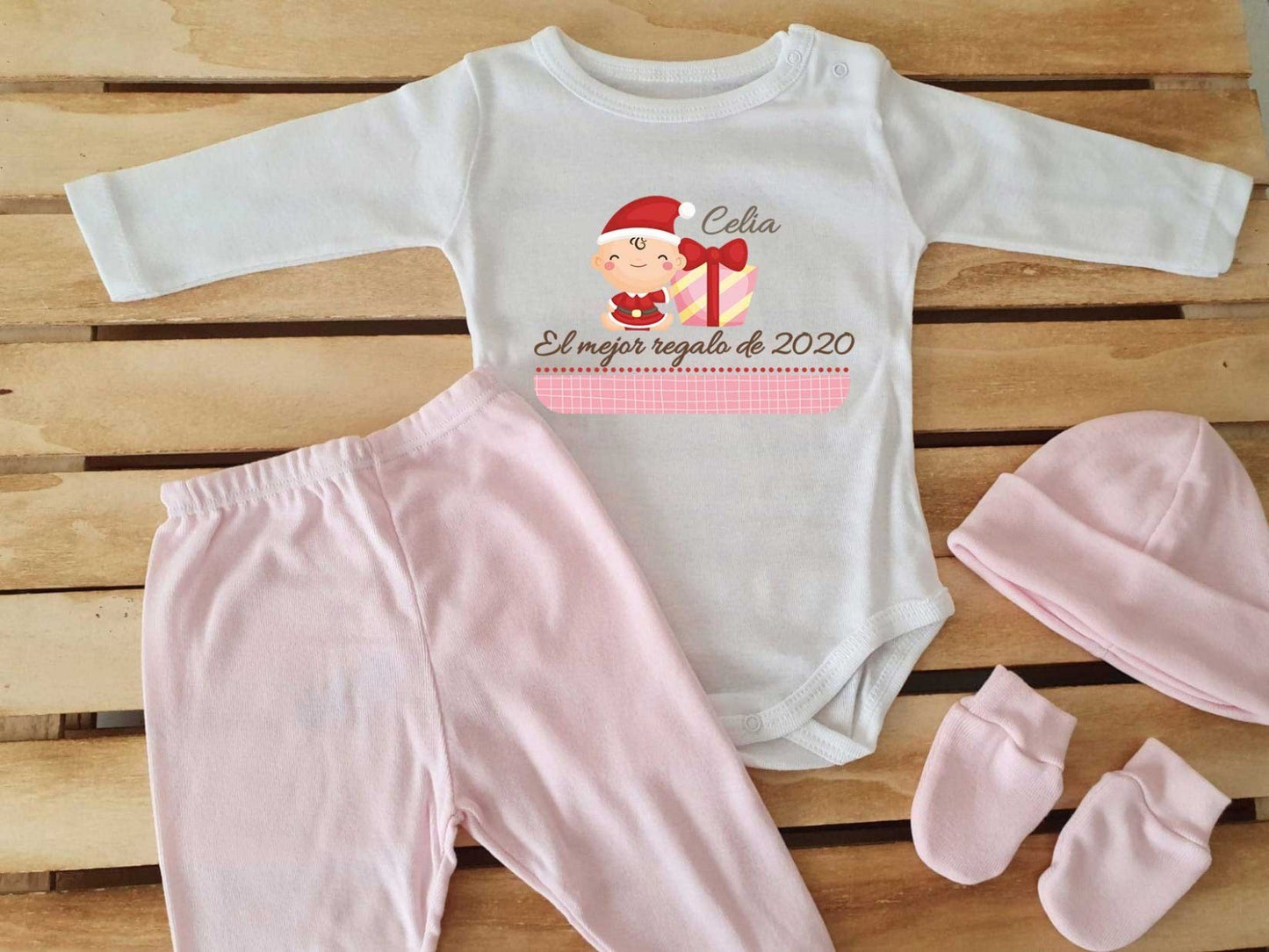 Conjunto con polaina personalizado con gorrito y manoplas - Bebé el mejor regalo
