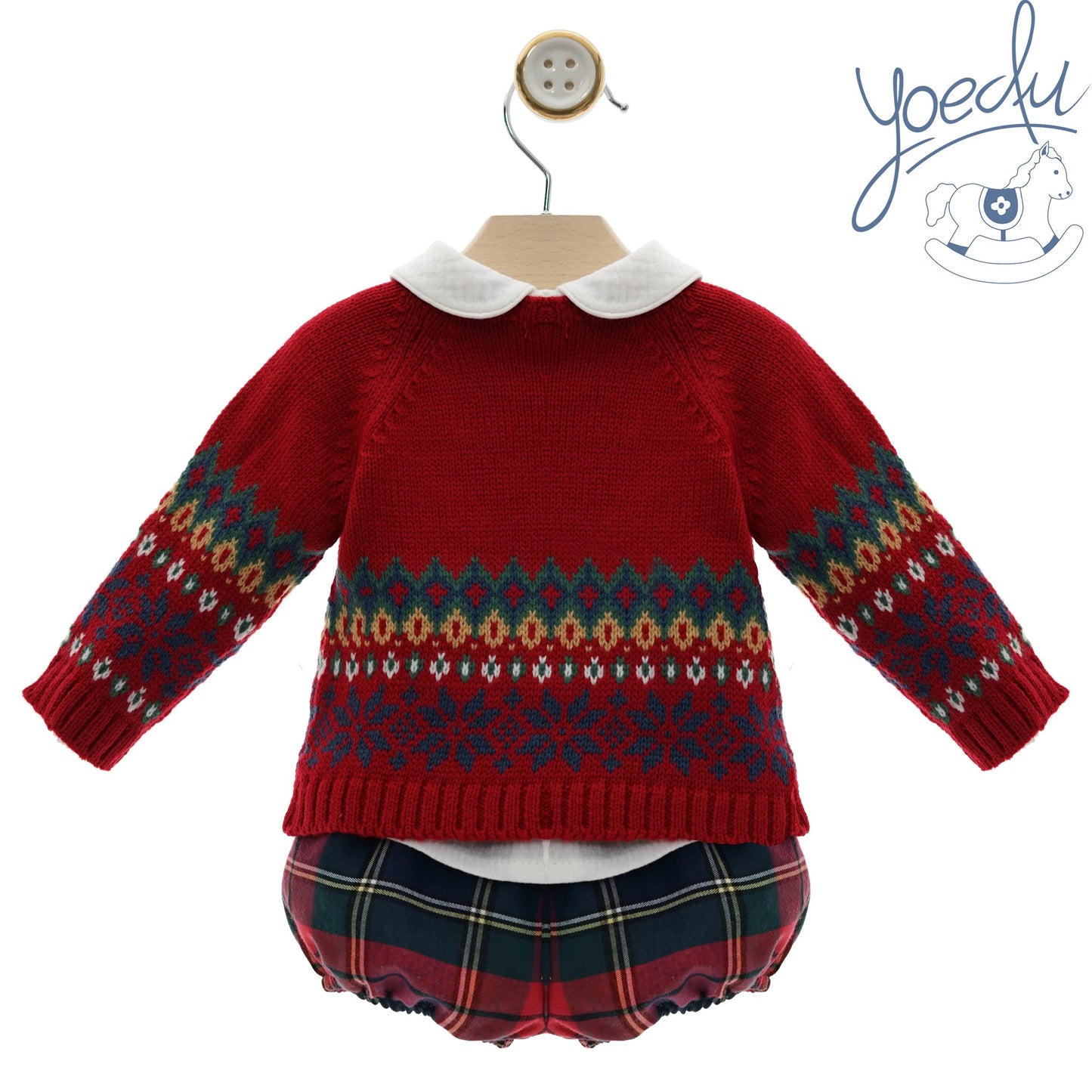 Conjunto bebé niño tres piezas greca rojo