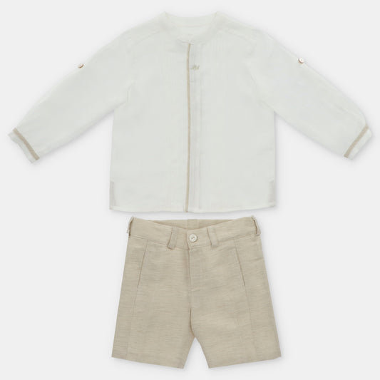 Conjunto de tela niño pliegues camel