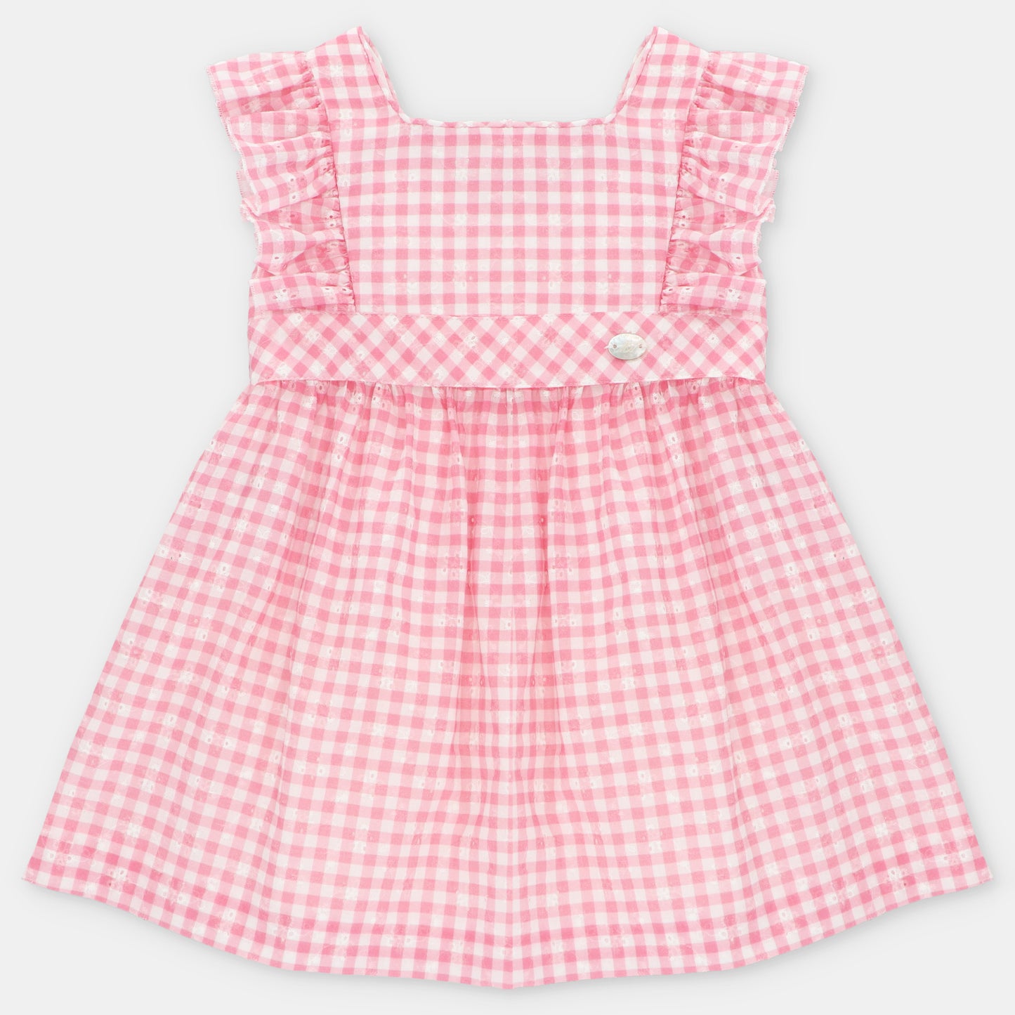 Vestido de bebé niña con microestampado de cuadros Fucsia Martín Aranda