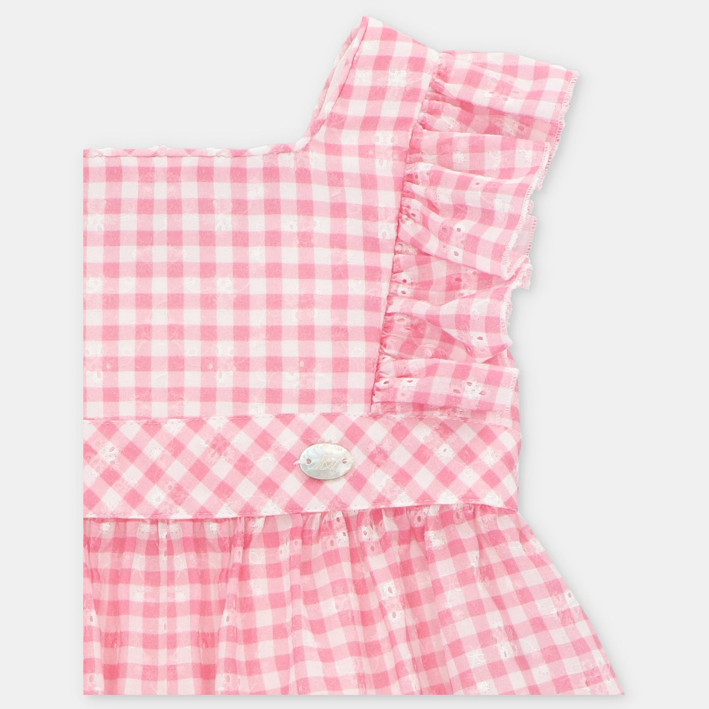 Vestido de bebé niña con microestampado de cuadros Fucsia Martín Aranda