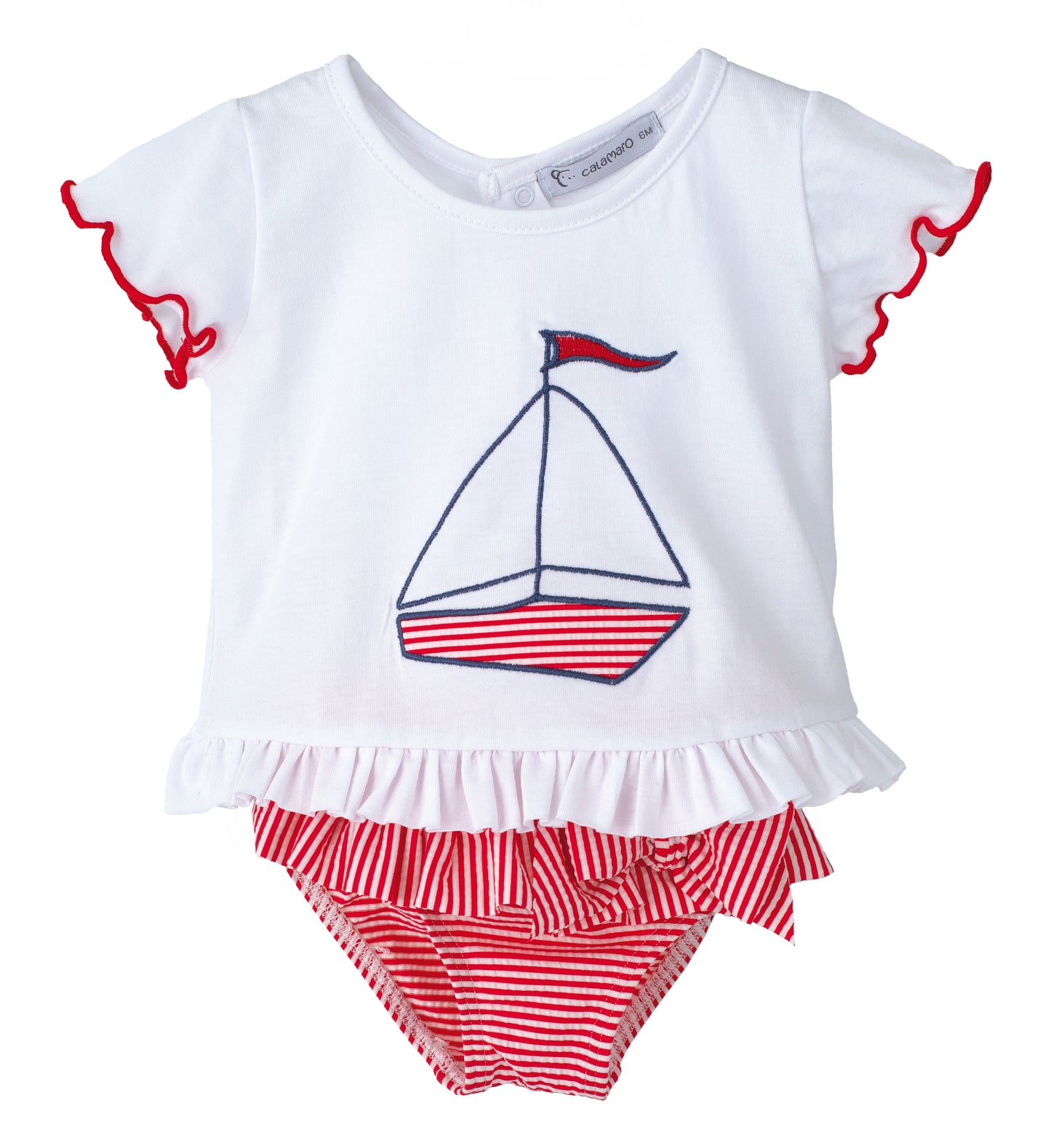 Conjunto niña baño barquito rojo