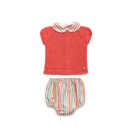 Conjunto de niño en color coral y braguita a rayas - Abrego