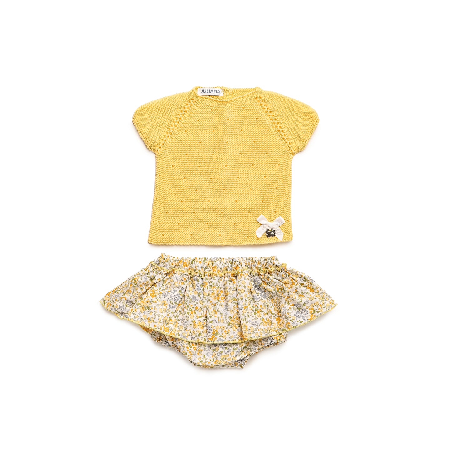 Conjunto de punto de niña amarillo con flores - Bora