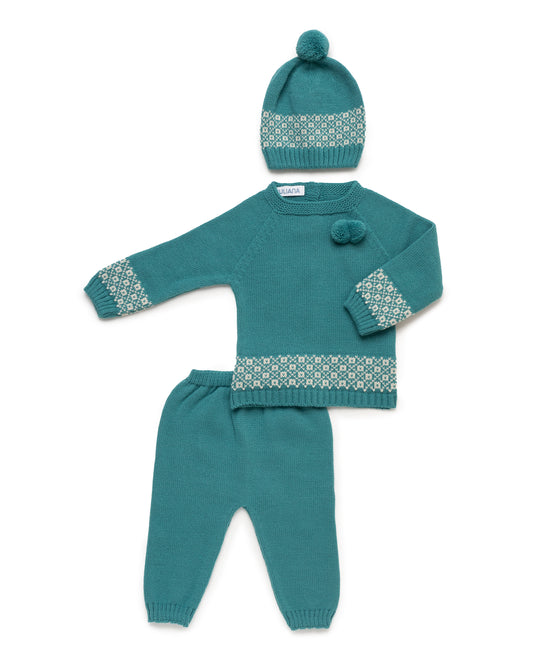 Conjunto de polaina en verde báltico con cenefa