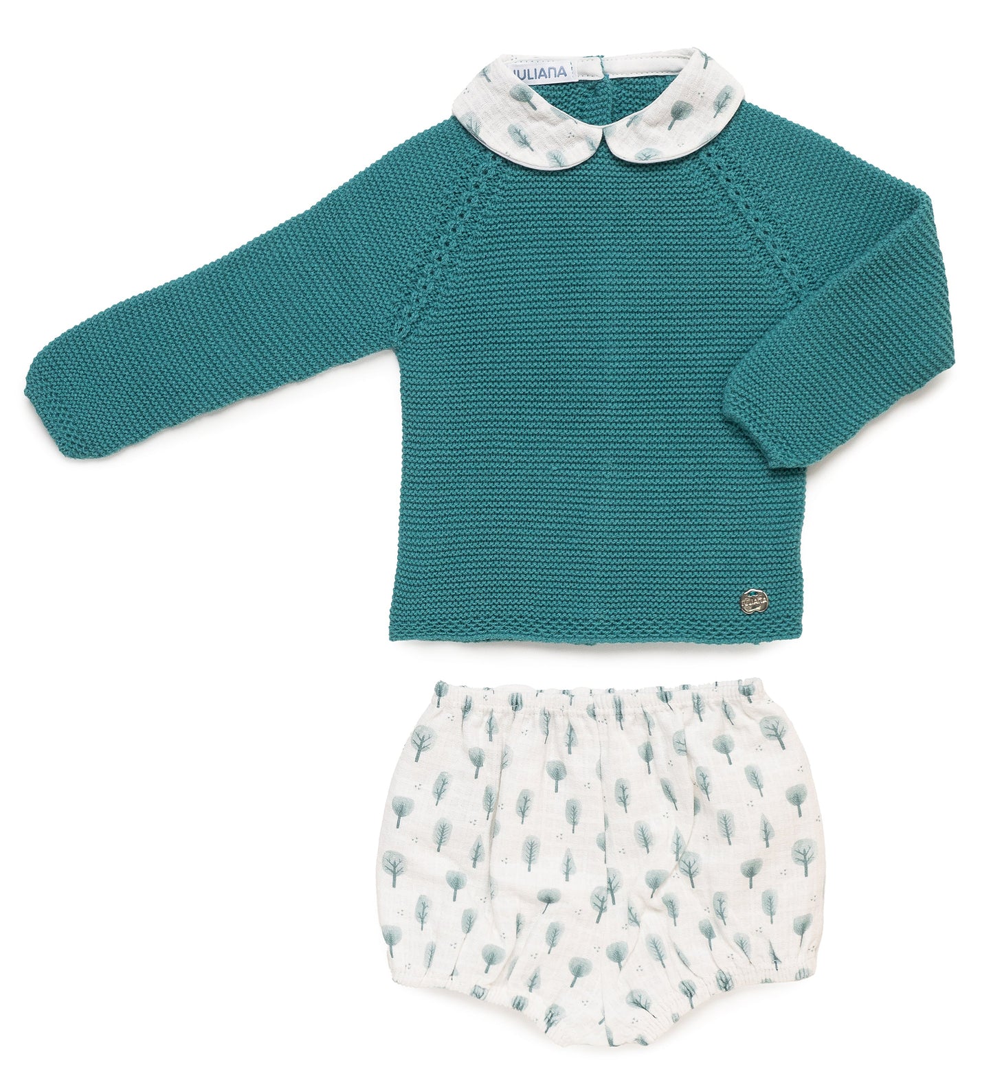 Conjunto en verde báltico y hojitas