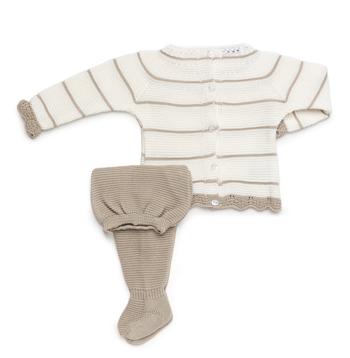 Conjunto de dos piezas rayado crudo y beig