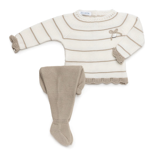 Conjunto de dos piezas rayado crudo y beig
