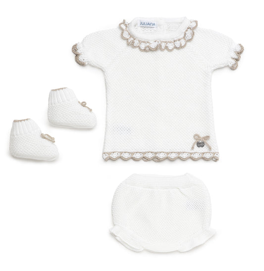 Conjunto con braguita punto ondas combinados y con patucos