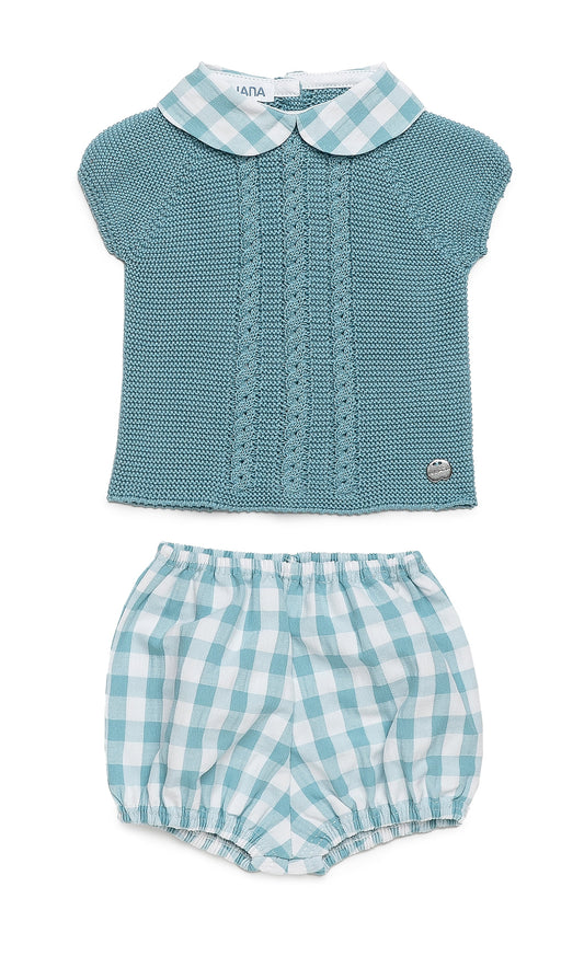 Conjunto con braguita tela cuadros azul nube