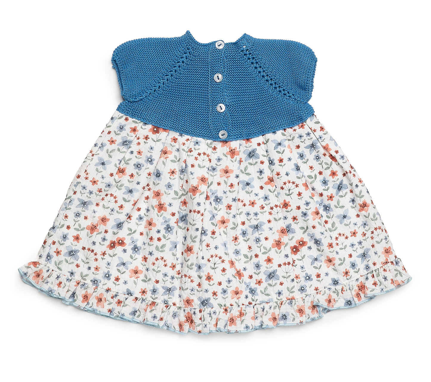 Vestido cuerpo de punto en azul niza y estampado de flores