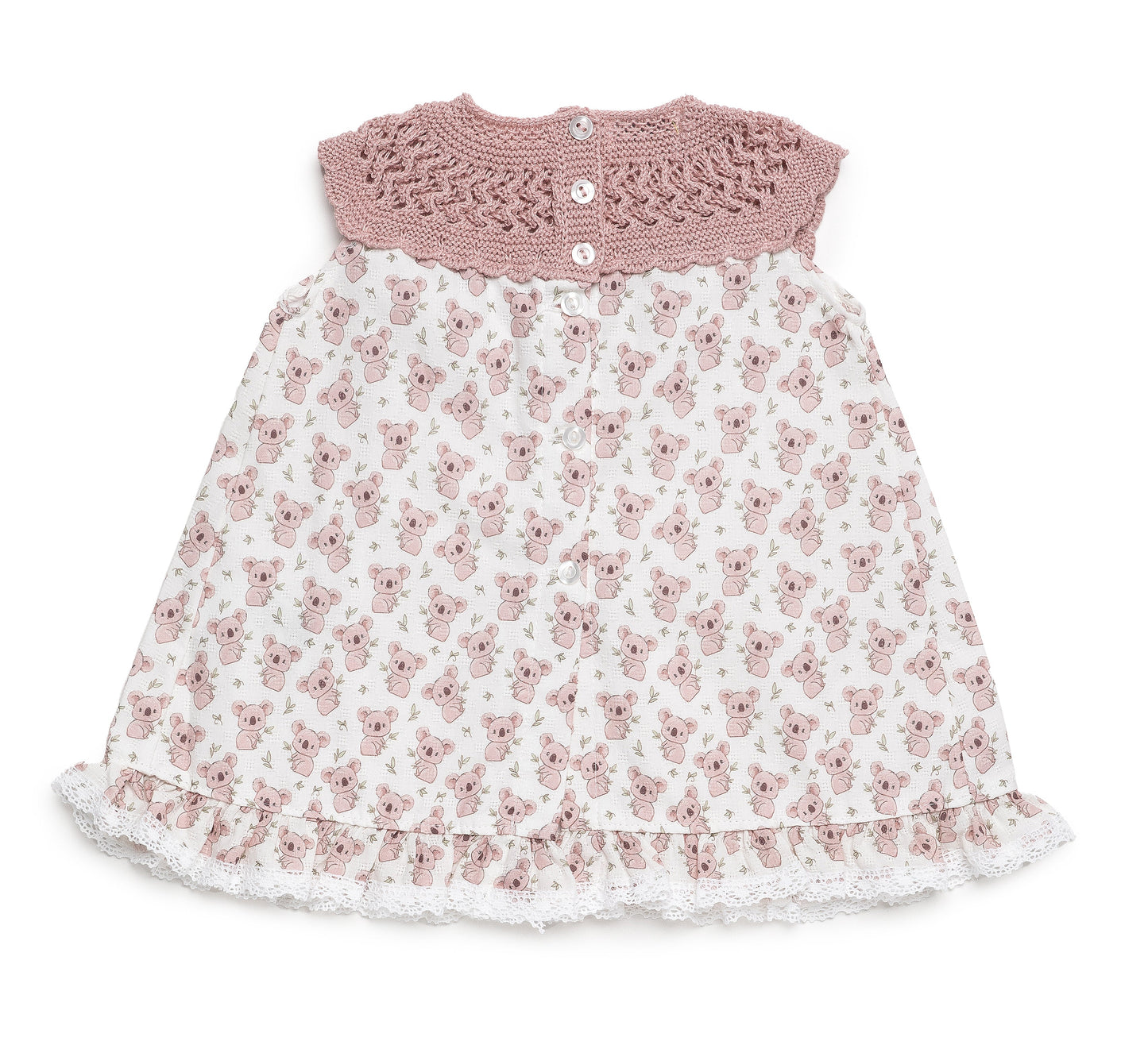 Vestido cuerpo de punto en rosa y tela koalas