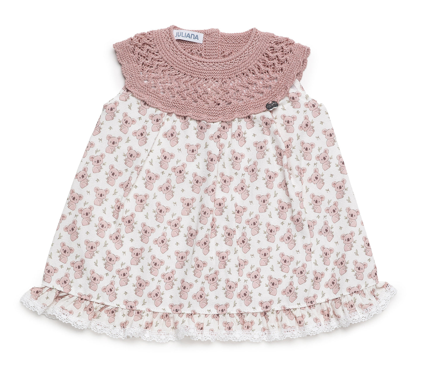 Vestido cuerpo de punto en rosa y tela koalas