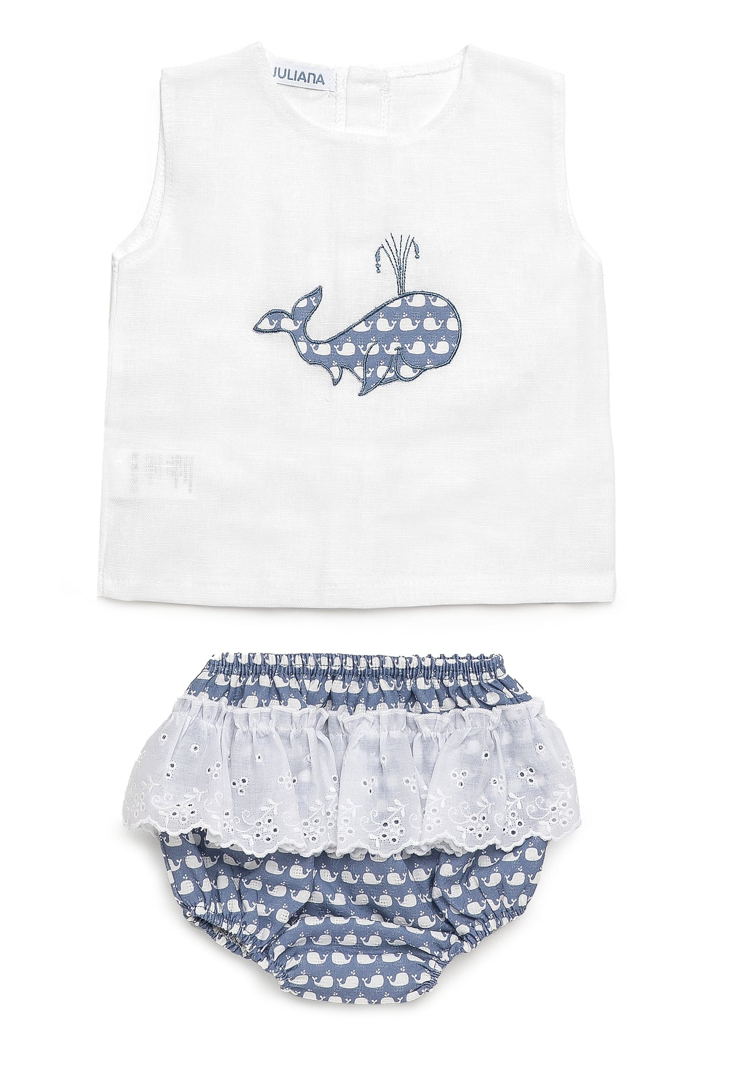 Conjunto de dos piezas con camisa de niña y braguita de ballenas