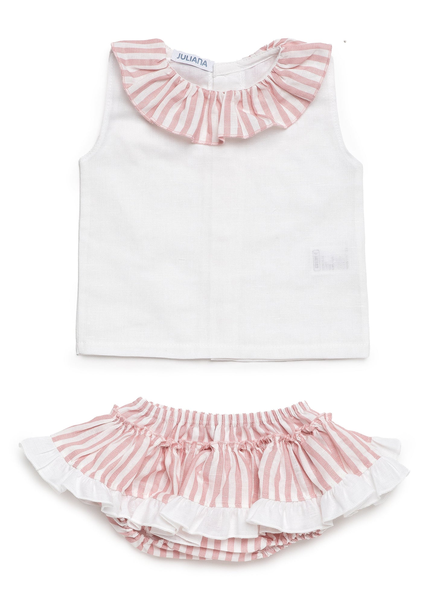 Conjunto de dos piezas con camisa de niña con volante rayado y braguita