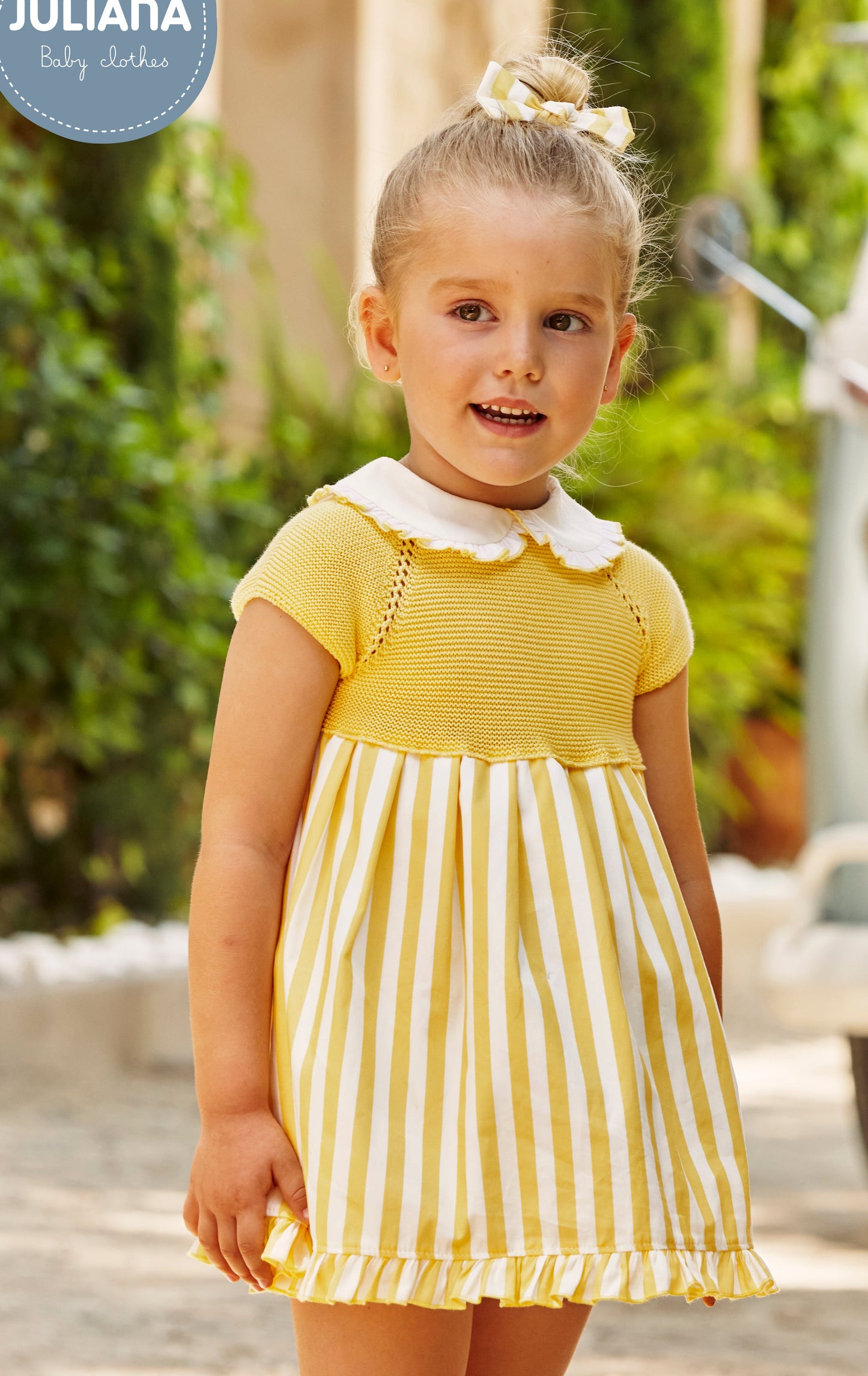 Vestido cuerpo de punto y rayas amarillas