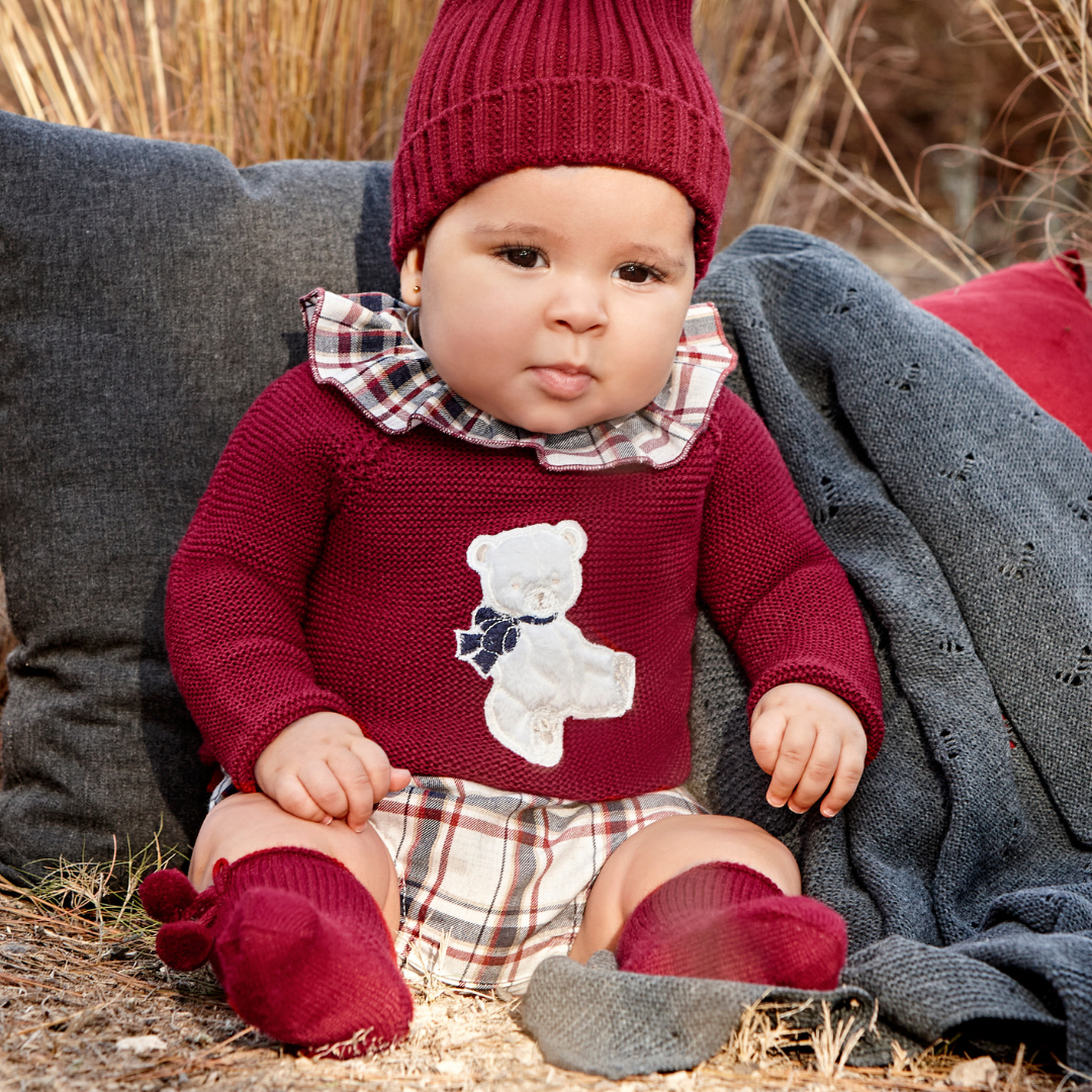 Conjunto de con pantalón de cuadros y jersey con osito