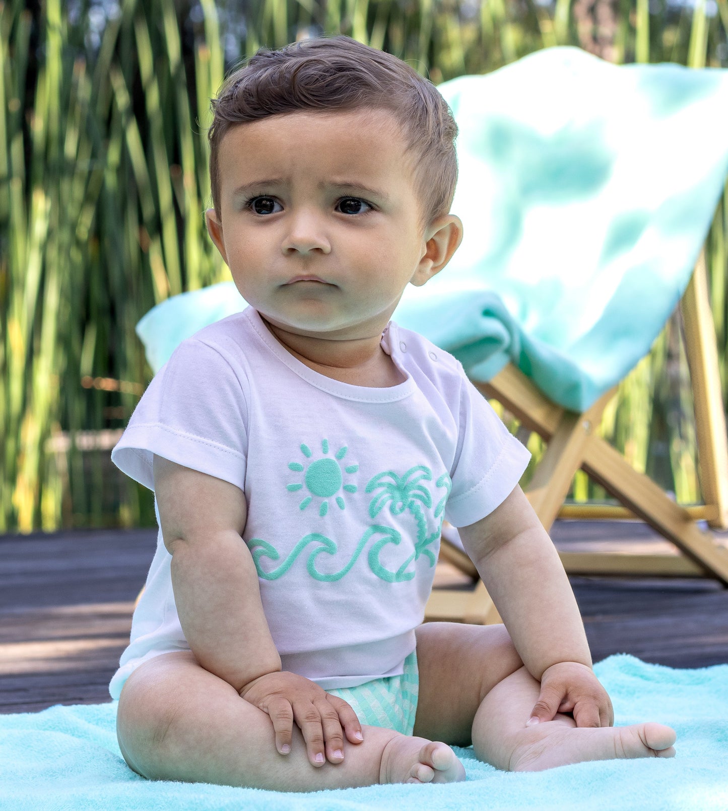 Conjunto baño niño Vichy turquesa