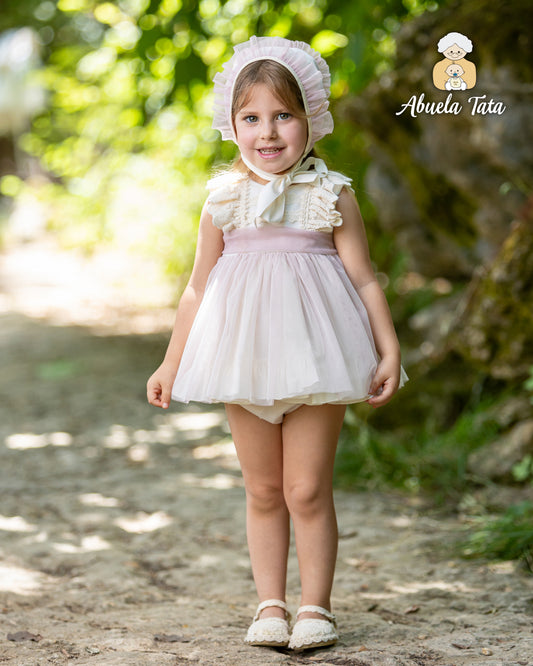 Jesusín con capota y braguita en rosa con detalles en crudo