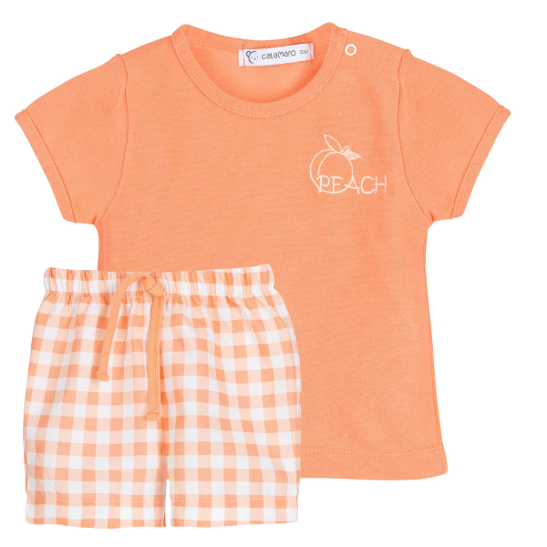 Conjunto pantalón cuadros melocotón