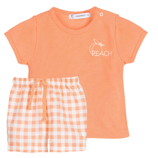 Conjunto pantalón cuadros melocotón