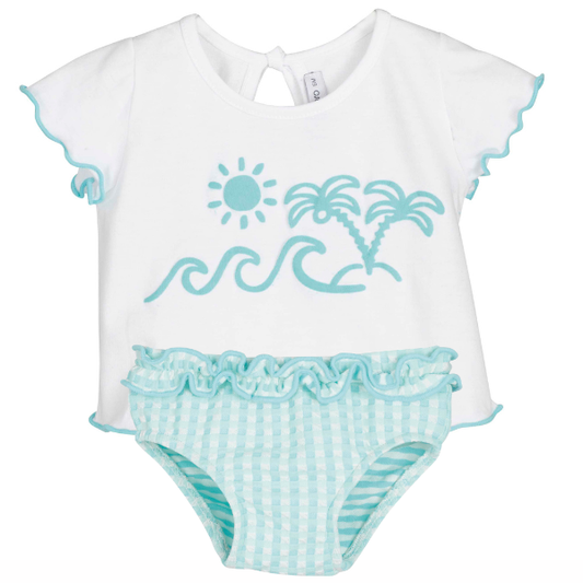 Conjunto baño niña vichy turquesa