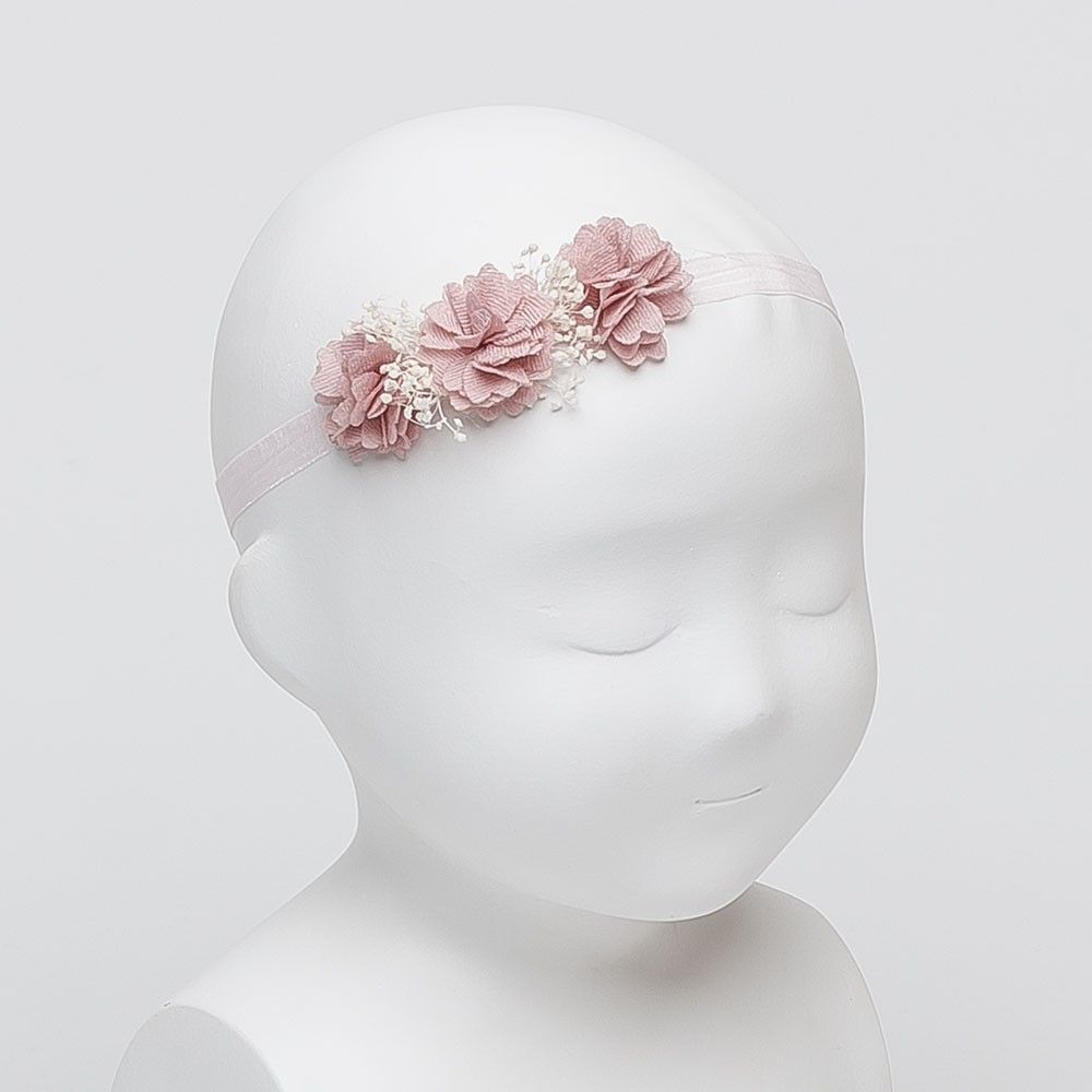 Turbante de bebé con florecitas de bambula y flor seca natural