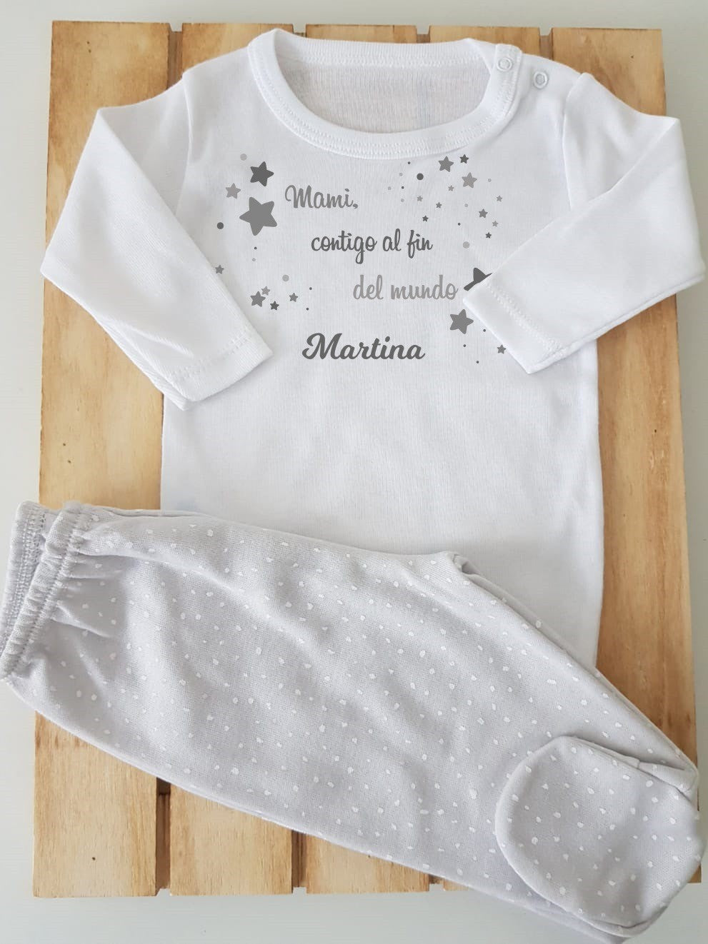 Conjunto con polaina personalizado - Mami, contigo al fin del mundo - topitos